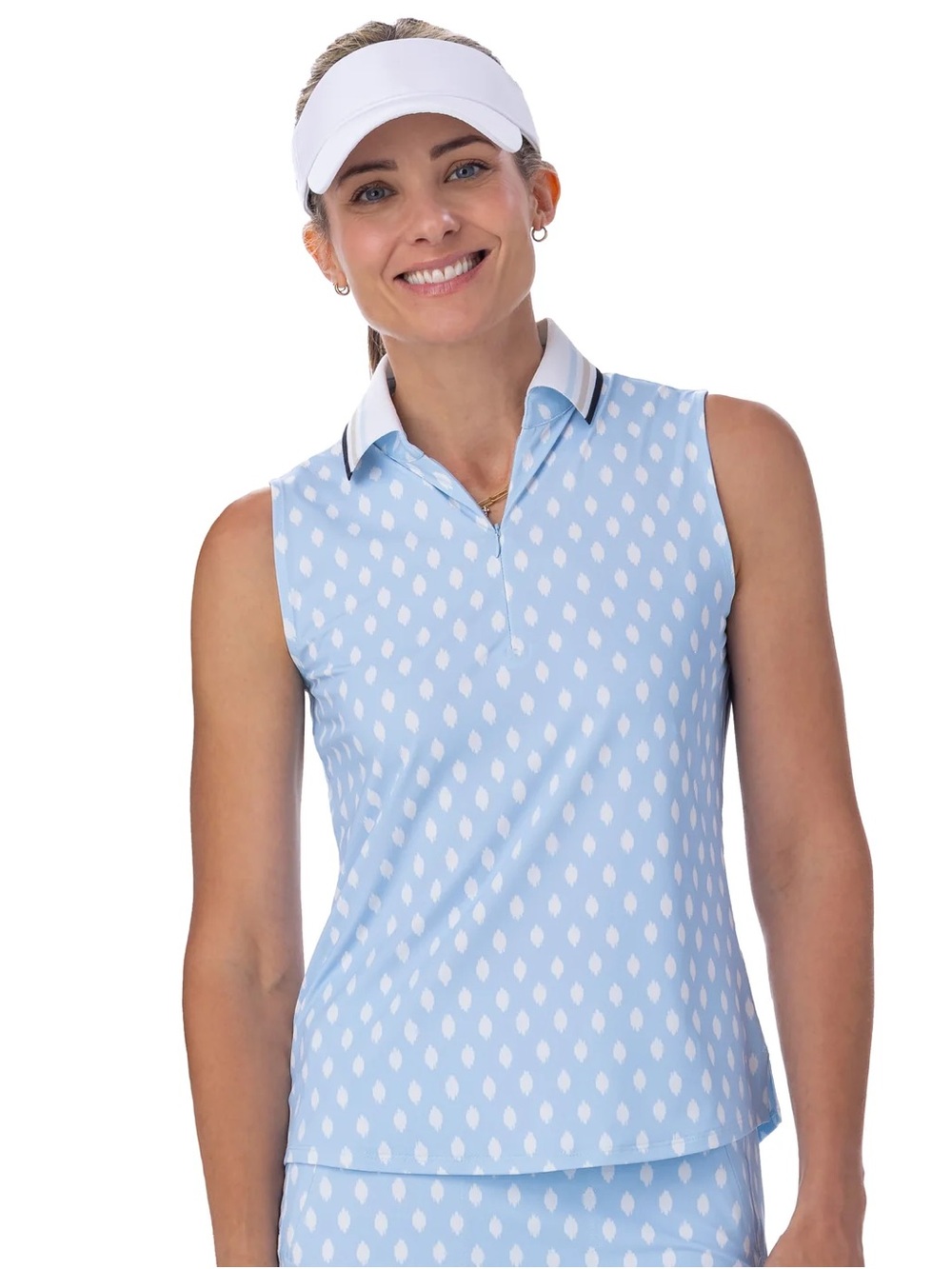 NEW Belyn Key Penny Sleeveless Ikat Golf Polo Light Blue White Small Tennis